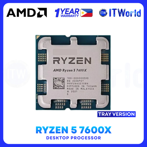 [AMD RYZEN 5 7600X TRAY TYPE (1Y)] AMD Ryzen 5 7600X - 6 Cores 12 Threads Up to 5.3GHz Zen 4 AM5 Desktop Processor - Without Cooler