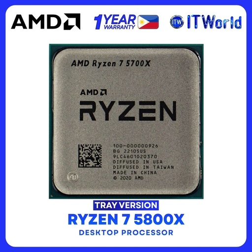[R7-5800X-TRAY-1Y] AMD Ryzen 7 5800X - 8 Cores 16 Threads, 4.7GHz, AM4 Zen3 Tray Type Desktop Processor