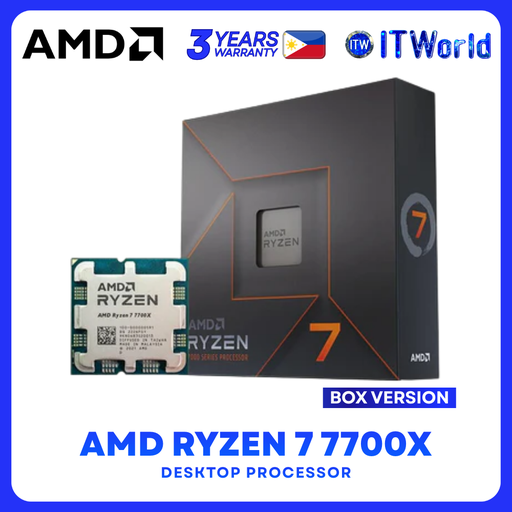 [AMD RYZEN 7 7700X 3Y PH] AMD Ryzen 7 7700X 8 Cores / 16 Threads - Up to 5.4GHz / AM5 Desktop Processor - Box Version (No Cooler Included) 
