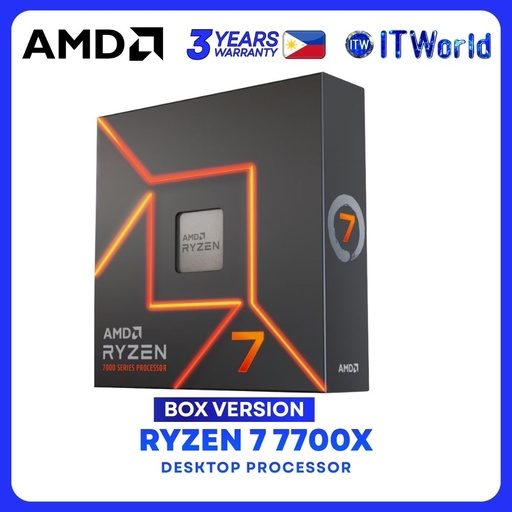 [R7 7700X BOX 3Y] AMD Ryzen 7 7700X 8Cores 16Threads Desktop Processor without Cooler - Box
