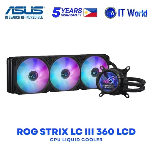 [ROG STRIX LC III 360 ARGB LCD] ASUS ROG Strix LC III 360 ARGB LCD 7th V2 Gen Asetek Pump CPU Liquid Cooler - Black