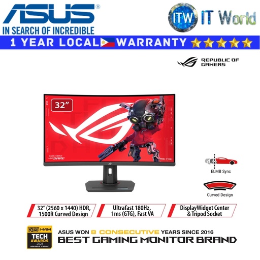 [XG32WCS] ASUS Curved Gaming Monitor ROG Strix XG32WCS 31.5" (2560x1440) / 180Hz / VA / 1ms GTG / 1500R