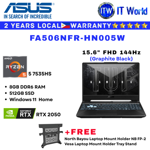 [FA506NFR-HN005W] ASUS TUF Gaming laptop A15 FA506NFR-HN005W |Ryzen 5 7535HS|DDR6 4GB|8GB RAM|512GB SSD|RTX 2050