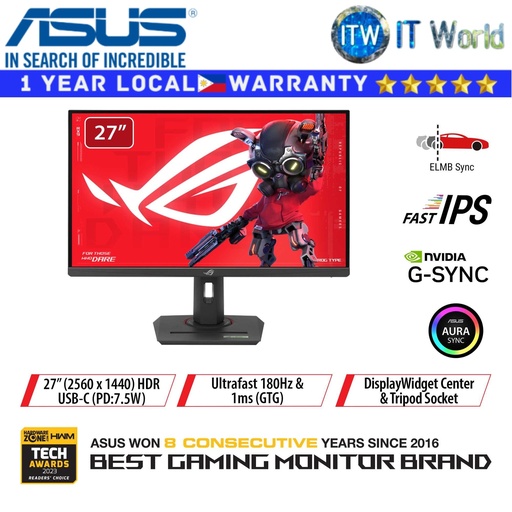 [ASUS MONITOR ROG STRIX XG27ACG] ASUS Gaming Monitor ROG Strix XG27ACG 27" 2560 x 1440 / 180Hz / Fast IPS / 1ms GTG