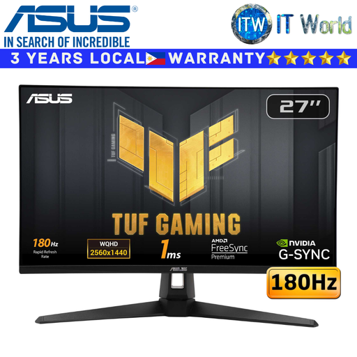 [ASUS MONITOR TUF VG27AQ3A (180Hz)] ASUS Gaming Monitor TUF Gaming VG27AQ3A 27" 2560 x 1440 QHD / 180Hz / Fast IPS / 1ms GTG