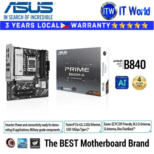 [PRIME B840M-A WIFI-CSM] ASUS Motherboard PRIME B840M-A WIFI-CSM MATX AM5 DDR5