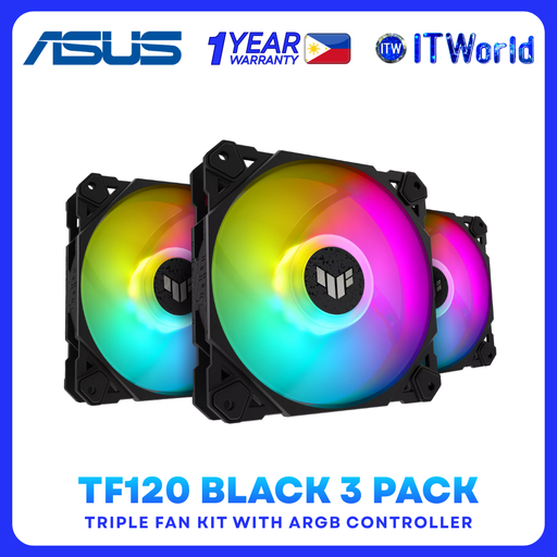 [TF120 BLACK 3 PACK] ASUS PC Fan TUF Gaming TF120 120mm ARGB - Triple Pack (Black)