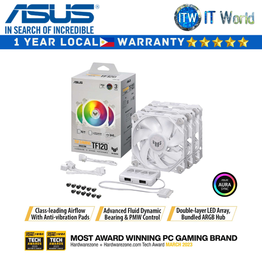 [TF120 WHITE 3 PACK (TF120A1R)] ASUS PC Fan TUF Gaming TF120 120mm ARGB - Triple Pack (White)
