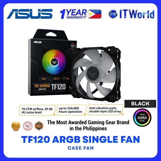 [TF120 BLACK 1 PACK] ASUS TUF Gaming TF120 ARGB Fluid Dynamic Bearing Aura Sync Single Fan Pack - Black