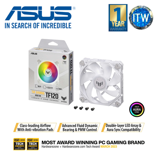 [TF120 WHITE 1 PACK] ASUS PC Fan TUF Gaming TF120 ARGB Fan - Single Pack (White)