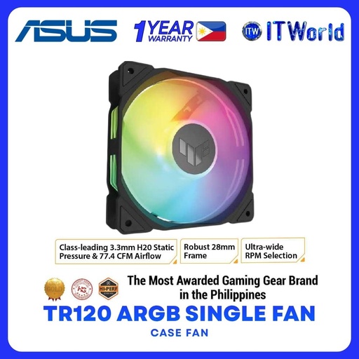[TR120 ARGB BLACK 1 PACK] ASUS TUF Gaming TR120 ARGB Hydraulic Bearing AURA Sync Single Fan Pack - Black