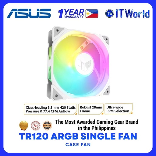 [TR120 ARGB WHITE 1 PACK] ASUS TUF Gaming TR120 ARGB Hydraulic Bearing AURA Sync Single Fan Pack - White