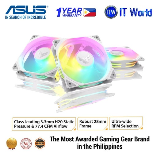 [TR120 ARGB WHITE 3 PACK] ASUS TUF Gaming TR120 ARGB Aura Sync Hydraulic Bearing Triple Pack Fan - White