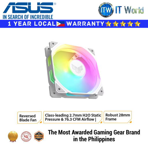[TR120 ARGB REVERSE WHITE 1 PACK] ASUS PC Fan TUF Gaming TR120 ARGB Reverse Blade 120mm - Single Pack (White)