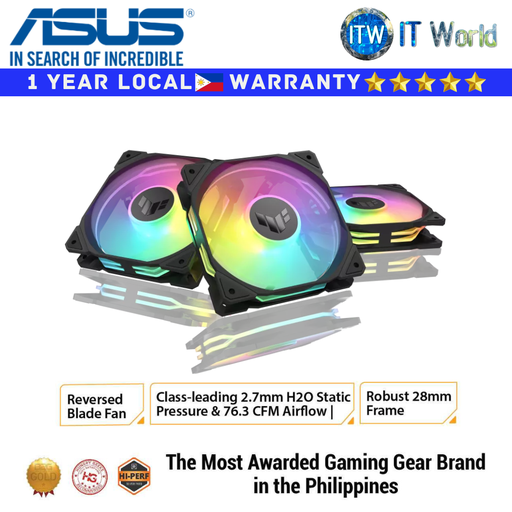 [TR120 ARGB REVERSE BLACK 3 PACK] ASUS PC Fan TUF Gaming TR120 ARGB Reverse Blade 120mm - Triple Pack (Black)