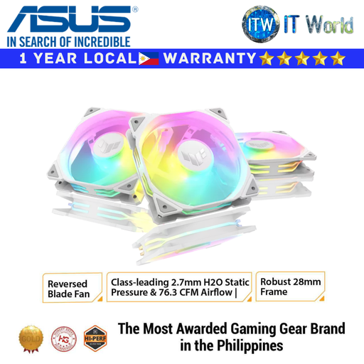 [TR120 ARGB REVERSE WHITE 3 PACK] ASUS PC Fan TUF Gaming TR120 ARGB Reverse Blade 120mm - Triple Pack (White)