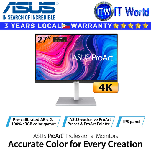 [PA279CV] ASUS ProArt Display PA279CV - 27-inch, IPS, 4K UHD (3840 x 2160), 100% sRGB Professional Monitor