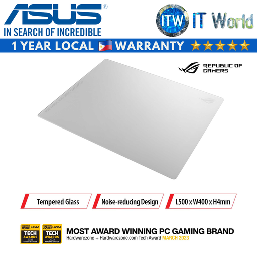 [NH04 ROG MOONSTONE ACE L (WHITE)] ASUS ROG NH04 Moonstone Ace L Tempered Glass Gaming Mousepad (White)