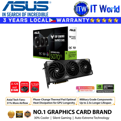 [TUF-RTX5070TI-O16G-GAMING] ASUS RTX 5070 TI 16GB GDDR7 OC Edition TUF Gaming Geforce Graphic Card (TUF-RTX5070TI-O16G-GAMING