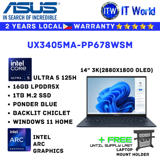 [UX3405MA-PP678WSM] ASUS SYS NB UX3405MA-PP678WSM PONDER BLUE 14" 3K (2880 x 1800)
