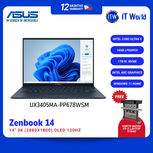 [UX3405MA-PP678WSM] ASUS Zenbook 14 UX3405MA-PP678WSM Laptop 14" | Ultra 5 125H | 16GB RAM | 1TB SSD | Intel Arc | OS 11