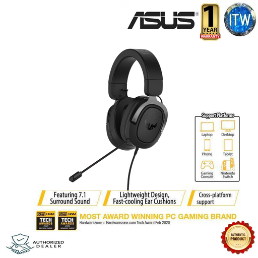 [ASUS TUF GAMING H3-GUNMETAL Wired] ASUS TUF GAMING H3 Wired Gaming Headset with 7.1 Virtual Surround Sound