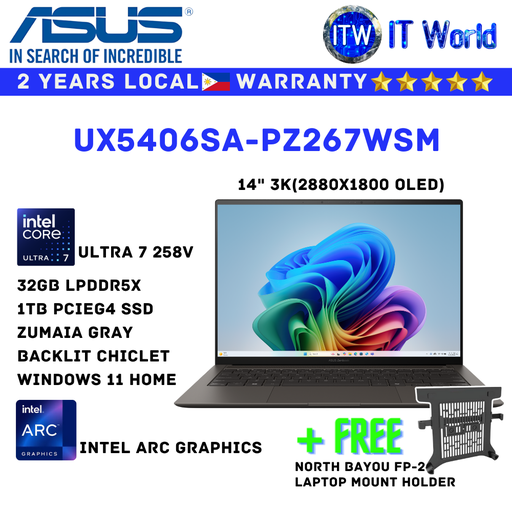 [UX5406SA-PZ267WSM] ASUS Zenbook S 14 UX5406SA-PZ267WSM | Ultra 7 258V | 32GB LPDDR5X | 1TB SSD Laptop ITWorld