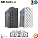 DarkFlash DK351 - Tempered Glass Mid-Tower Gaming Case w/4pcs argb fans - Black & White Edition