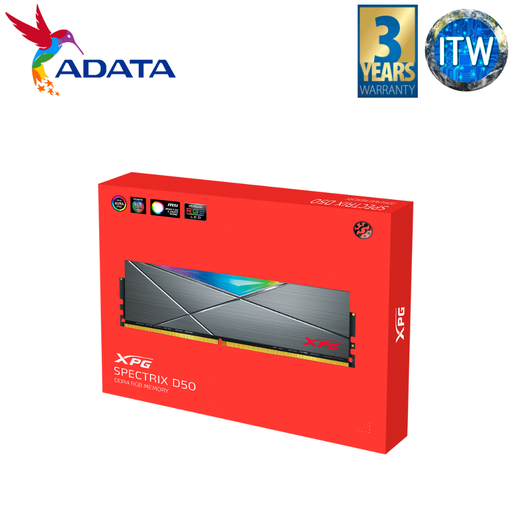 [AD-AX4U32008G16A-DT50] Adata XPG Spectrix D50 RGB 16GB(2x8GB) DDR4 3200MHz Desktop Memory Grey (AD-AX4U32008G16A-DT50)