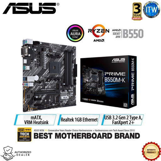 [B550M-K] Asus Prime B550M-K - AMD B550 (Ryzen AM4) Micro ATX Motherboard