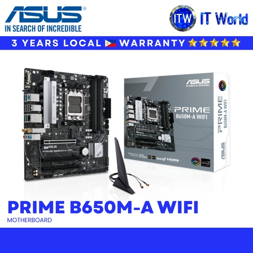 [ASUS PRIME B650M-A Wifi] ASUS PRIME B650M-A WIFI Motherboard AM5 DDR5 PCIe 5.0 Wi-Fi 6 Aura Sync RGB | itw