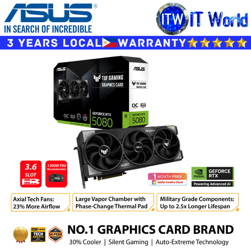 [TUF-RTX5080-O16G-GAMING] Asus RTX 5080 16GB GDDR7 OC Edition TUF Gaming Geforce Graphic Card (TUF-RTX5080-O16G-GAMING)