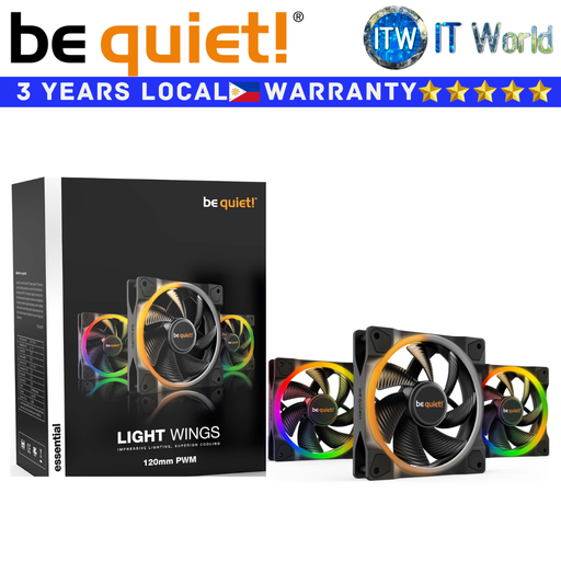 [BL076 Triple Fan] Be Quiet! PC Fan Light Wings Black 120PWM ARGB LED Rifle Bearing Tech (Triple Fan)
