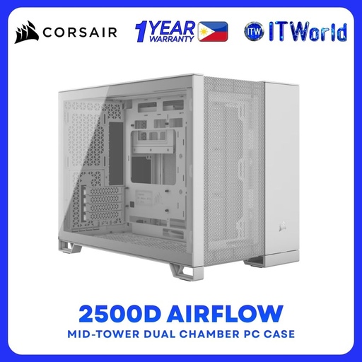 [CS-CC-9011264-WW] Corsair 2500D Airflow Mid-Tower Case - White / Dual Chamber / Mesh / ATX / mATX / ITX / USB-C / CC-9011264-WW