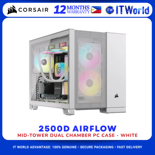 [CS-CC-9011264-WW] Corsair 2500D Airflow White Dual Chamber Tempered Glass mATX & mITX CS-CC-9011264-WW itw