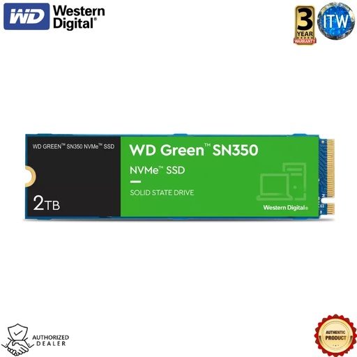 [WDS200T3G0C] Western Digital 2TB Green SN350 - NVMe Gen3 PCIe, QLC, M.2 2280, Up to 3,200 MB/s Internal SSD (WDS200T3G0C)