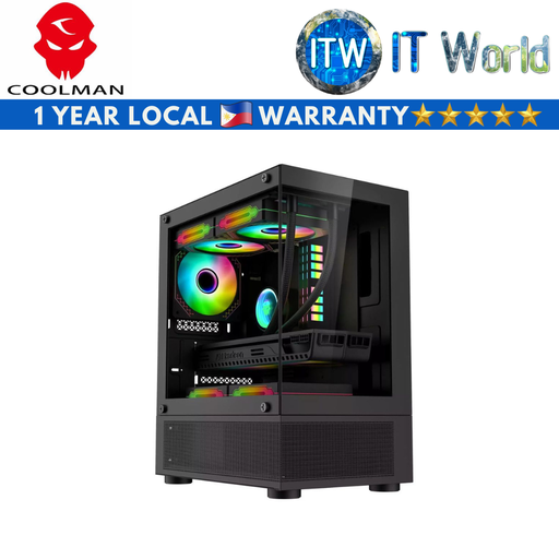 [Coolman Reyna Black] Coolman Reyna mATX/ITX Tempered Glass PC Case (Black)