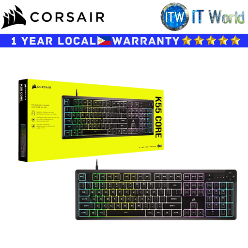 [CS-CH-9226C65-NA] Corsair Gaming Keyboard K55 Core RGB Wired Black (CS-CH-9226C65-NA)