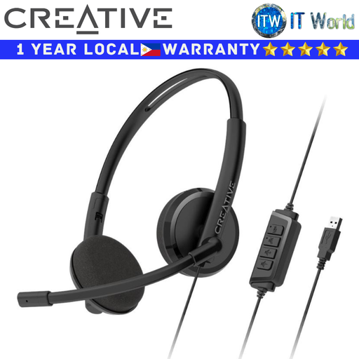 [51EF1070AA001] Creative Wired Headset HS-220 Black USB with Noise-Cancelling Mic and Inline Remote (EF1070)