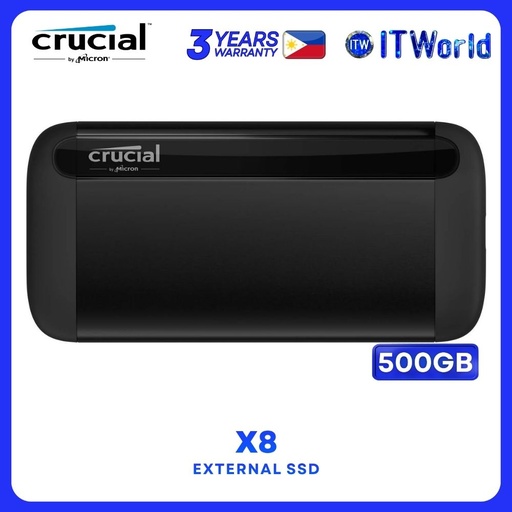 [CT500X8SSD9] Crucial X8 500GB USB 3.2 Gen 2 Type-C Portable SSD External Solid State Drive - CT500X8SSD9