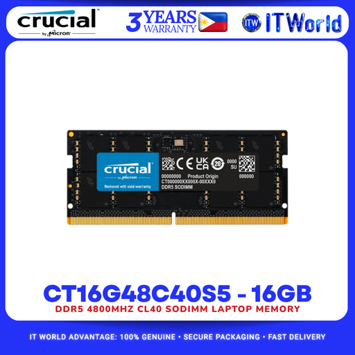 [CT16G48C40S5] Crucial CT16G48C40S5 DDR5 RAM 16GB 4800MHz CL40 SODIMM Laptop Memory