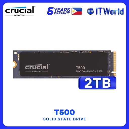 [CT2000T500SSD8] Crucial T500 PCIe Gen4 NVMe M.2 Internal SSD without heatsink - 2TB CT2000T500SSD8