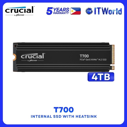 [CT4000T700SSD5] Crucial T700 4TB PCIe Gen 5.0x4 NVMe M.2 2280 Internal SSD with Heatsink - CT4000T700SSD5