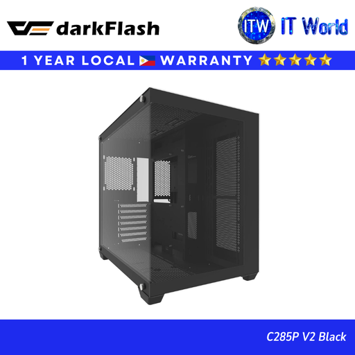 [C285P V2 Black] Darkflash C285P V2 ATX Tempered Glass Side Panel Dual Chamber Gaming PC Case (Black) | itw