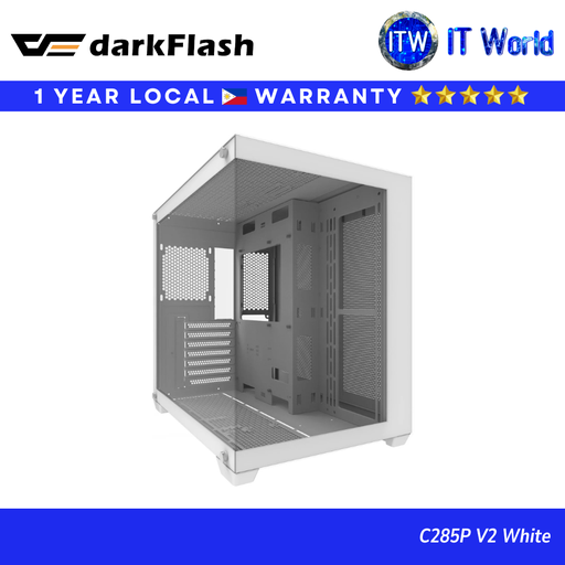 [C285P V2 White] Darkflash C285P V2 ATX Tempered Glass Side Panel Dual Chamber Gaming PC Case (White) | itw