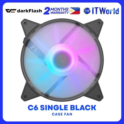 [darkFlash C6 Single Black] DarkFlash C6 Aurora Spectrum ARGB Tuning Fan Single Pack Case Fan - Black
