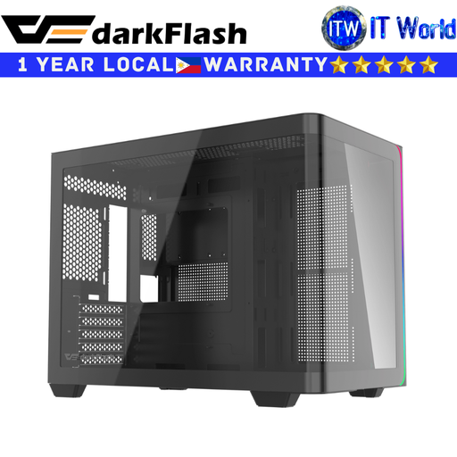 [L285M BLACK] Darkflash Computer PC Case L285M M-ATX ARGB LED Strip Luxury Curved Glass Design (Black)