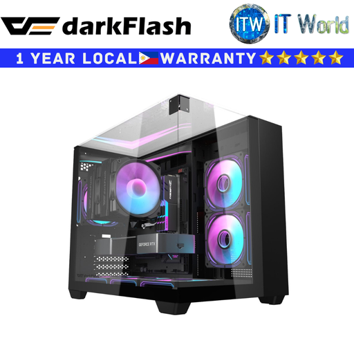 [TH285M BLACK] Darkflash Computer PC Case TH285M Micro ATX Triple-sided Tempered Glass (Black)