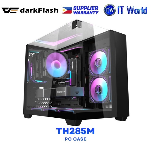 [TH285M BLACK] darkFlash TH285M M-ATX Three-Sided Tempered Glass Designed PC Case - Black