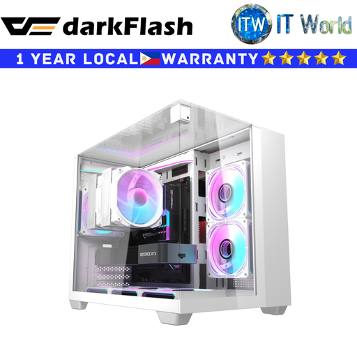 [TH285M WHITE] Darkflash Computer PC Case TH285M Micro ATX Triple-sided Tempered Glass (White)